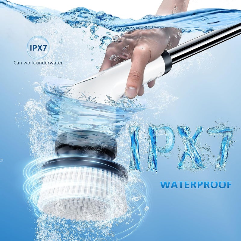 EYEFEAT Electric Spin Scrubber Upgraded Battery with Extra-Long Runtime, IPX7 Waterproof Power Cleaner with 7 Brush Heads, 2 Speeds Adjustable Long Handle for Bathroom, Floor, Shower, Tile & Kitchen Cleaning - Image 2